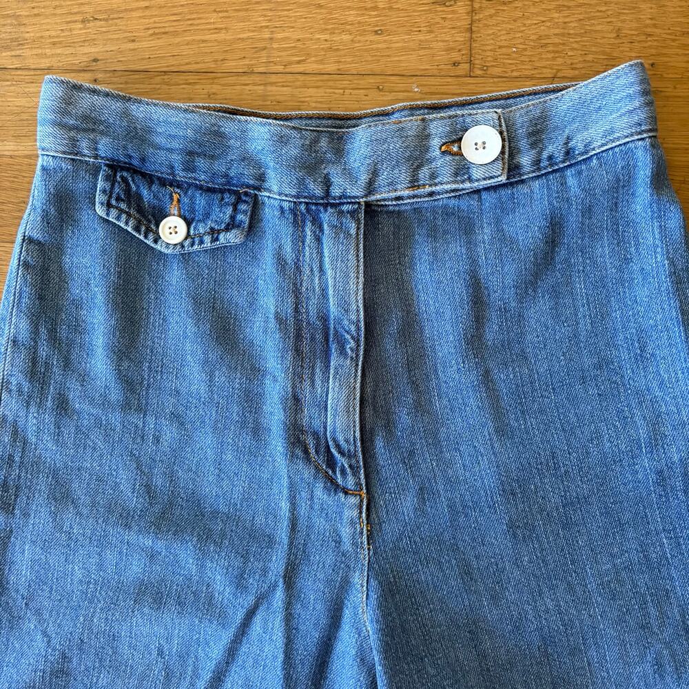 Zara Women's Wide Leg Denim Pants Size 4 Cropped Zipper Button Front - Picture 4 of 10